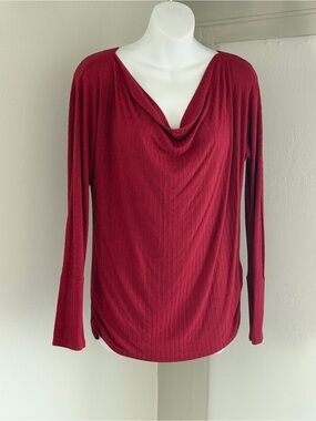 Daytrip Draped Cowl Long-Sleeve Top in Deep Red